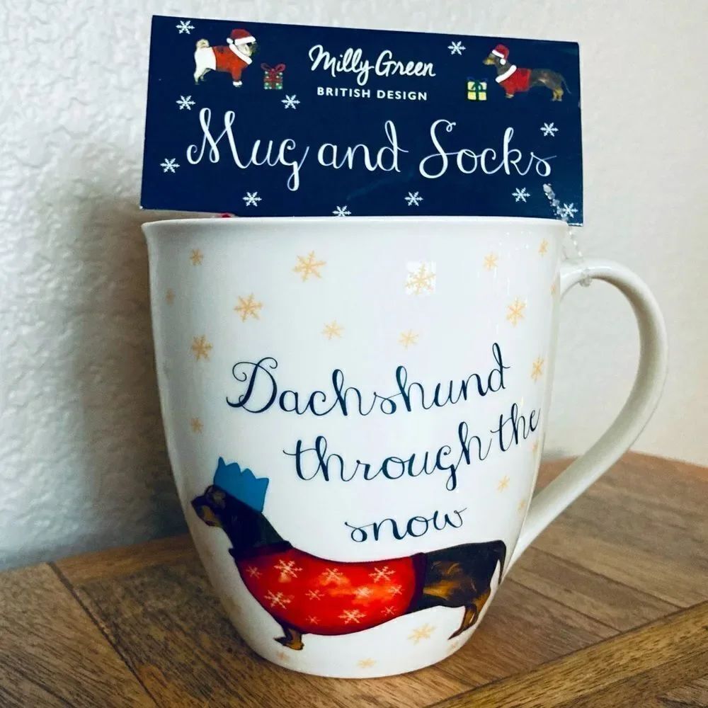NWT Christmas Dachshund Dog Mug Socks Gift Set